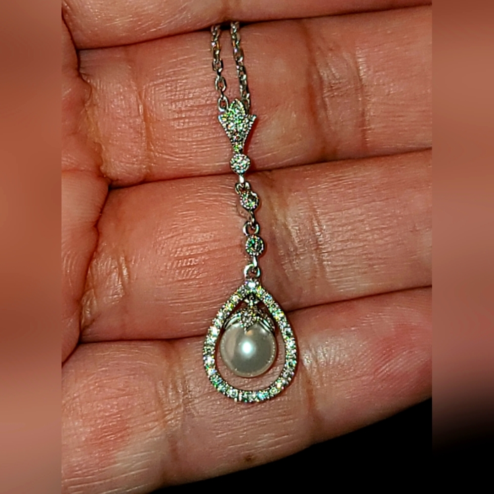 Neil Lane Pearl And Diamond In Sterling Silver Necklace